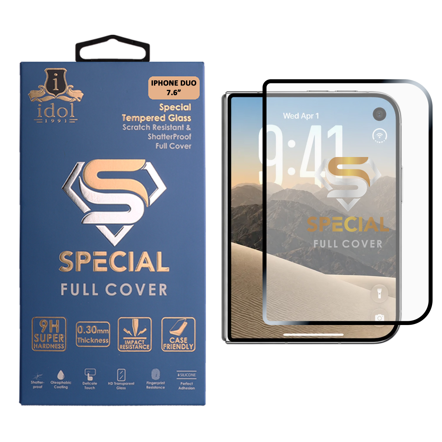 IDOL 1991 SPECIAL TEMPERED GLASS IPHONE DUO 7.6in 9H 0.25mm FULL COVER FINGER UNLOCK FULL GLUE BLACK