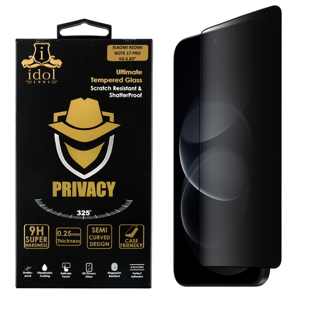 IDOL 1991 PRIVACY ANTISPY TEMPERED GLASS XIAOMI REDMI NOTE 17 PRO 5G 6.83in 9H 0.25mm SEMI CURVED FULL GLUE BLACK