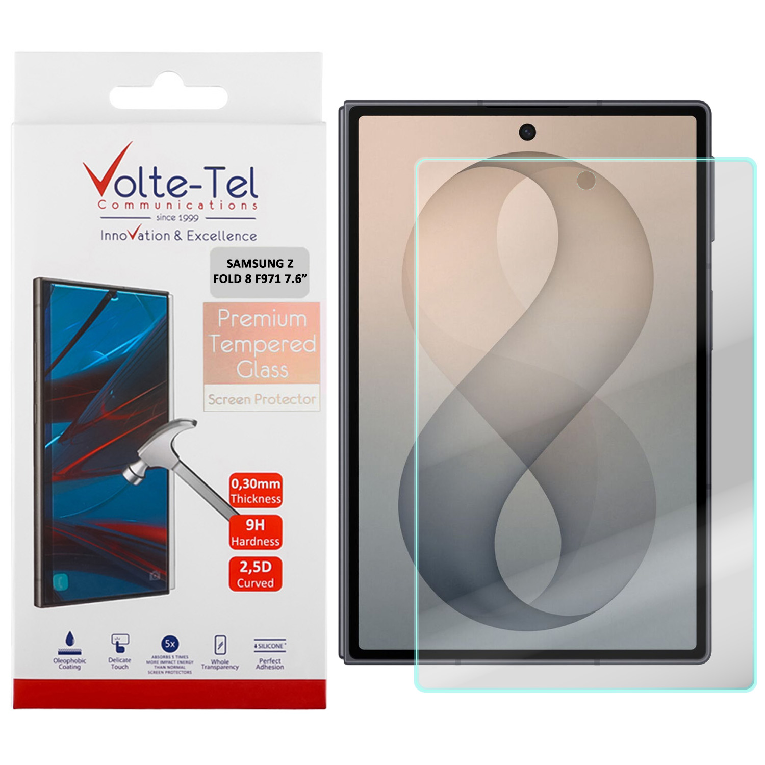 VOLTE-TEL TEMPERED GLASS SAMSUNG Z FOLD 8 F971 7.6in 9H 0.30mm 2.5D FULL GLUE