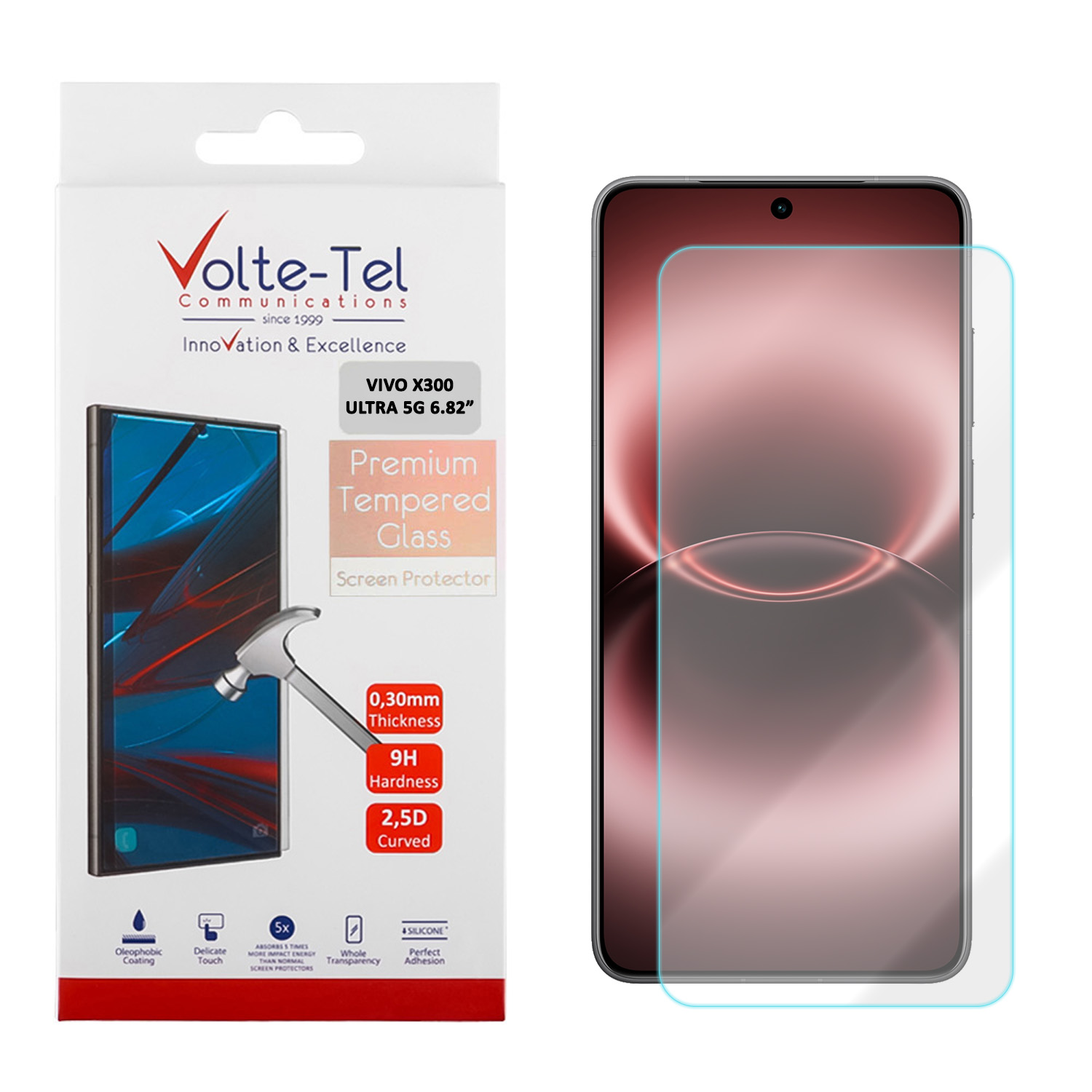 VOLTE-TEL TEMPERED GLASS VIVO X300 ULTRA 5G 6.82in 9H 0.30mm 2.5D FULL GLUE