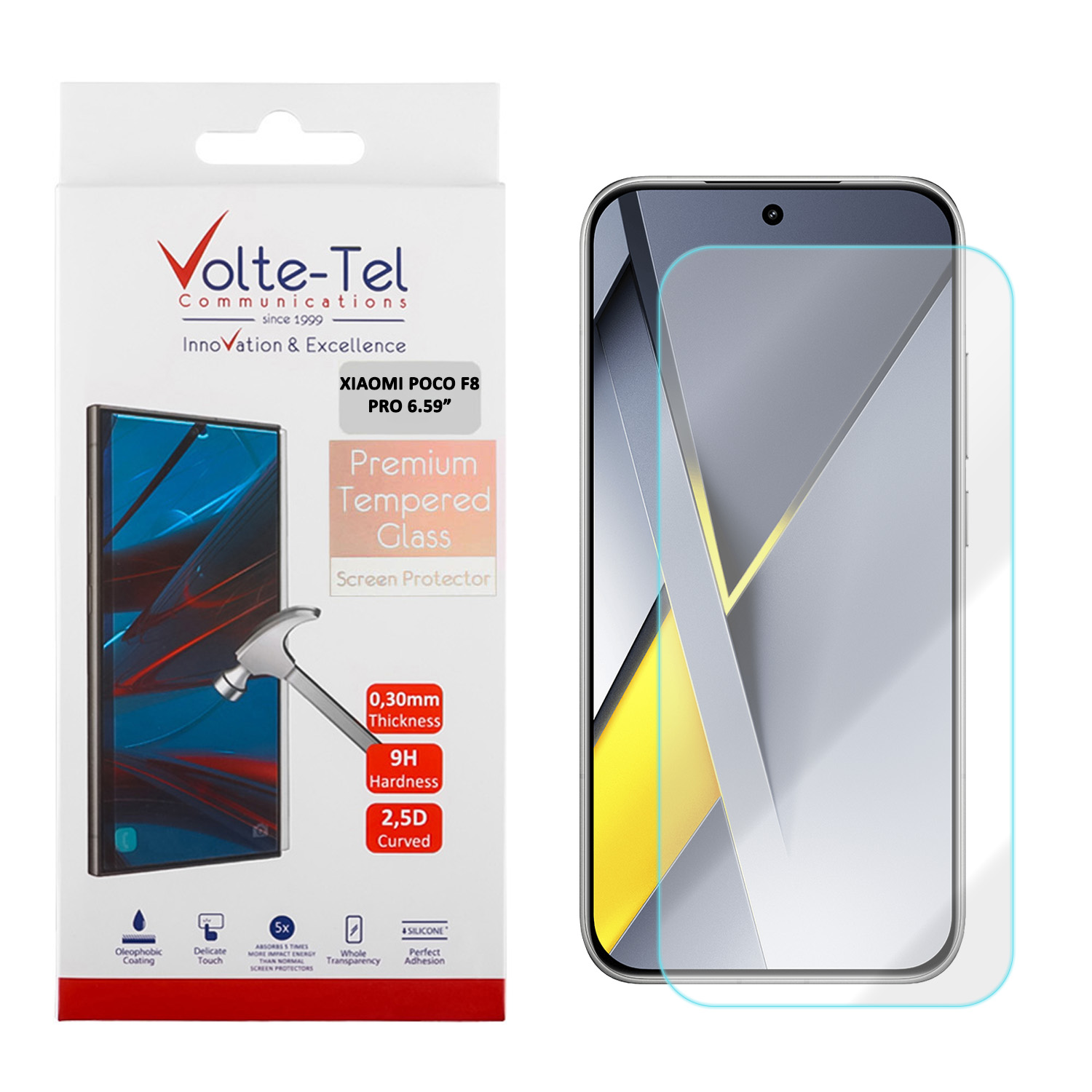 VOLTE-TEL TEMPERED GLASS XIAOMI POCO F8 PRO 6.59in FINGER UNLOCK 9H 0.20mm 2.5D FULL GLUE