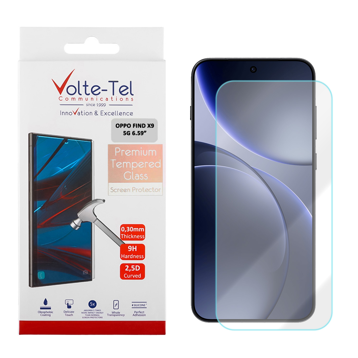 VOLTE-TEL TEMPERED GLASS OPPO FIND X9 5G 6.59in 9H 0.20mm 2.5D FINGER UNLOCK FULL GLUE