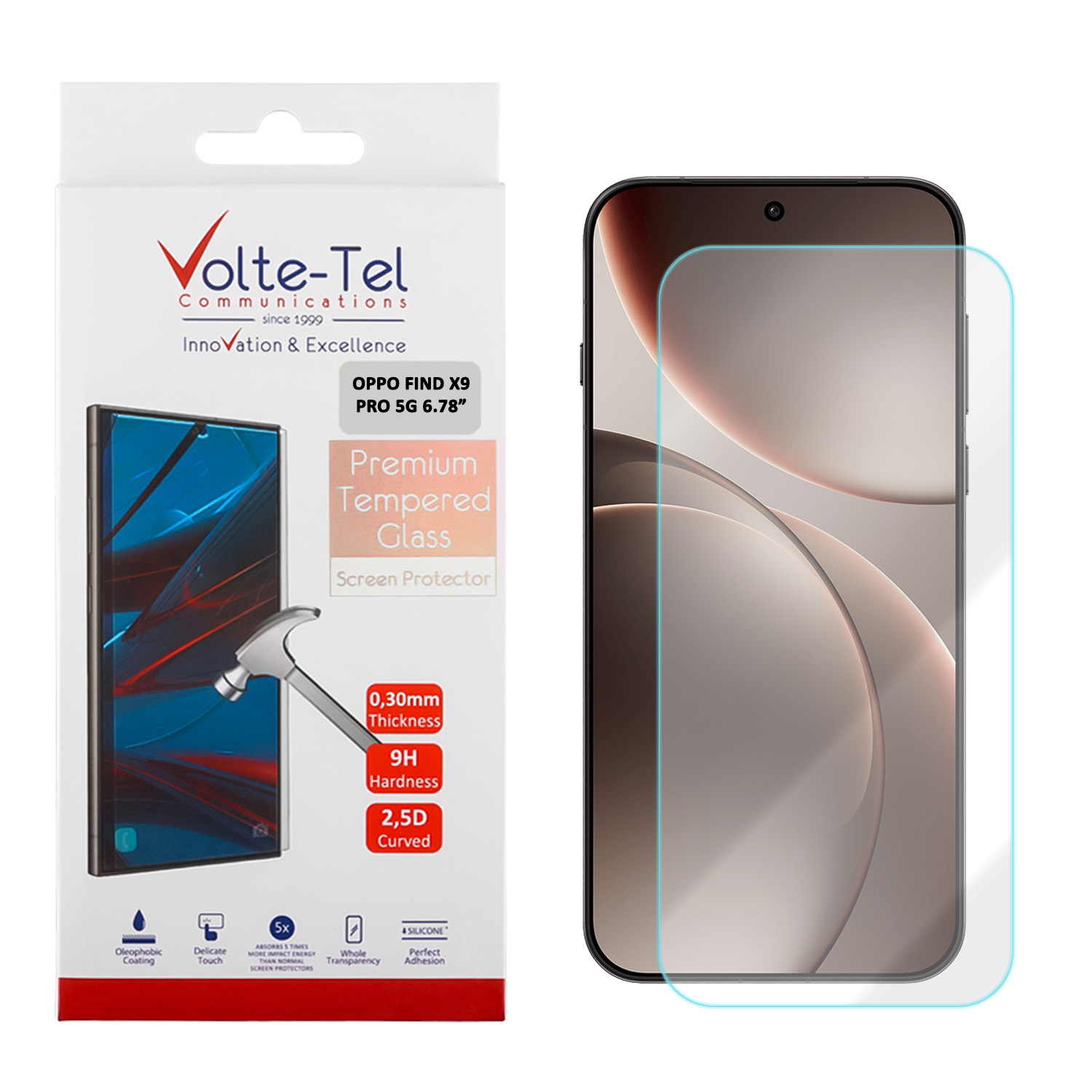 VOLTE-TEL TEMPERED GLASS OPPO FIND X9 PRO 5G 6.78in 9H 0.20mm 2.5D FINGER UNLOCK FULL GLUE