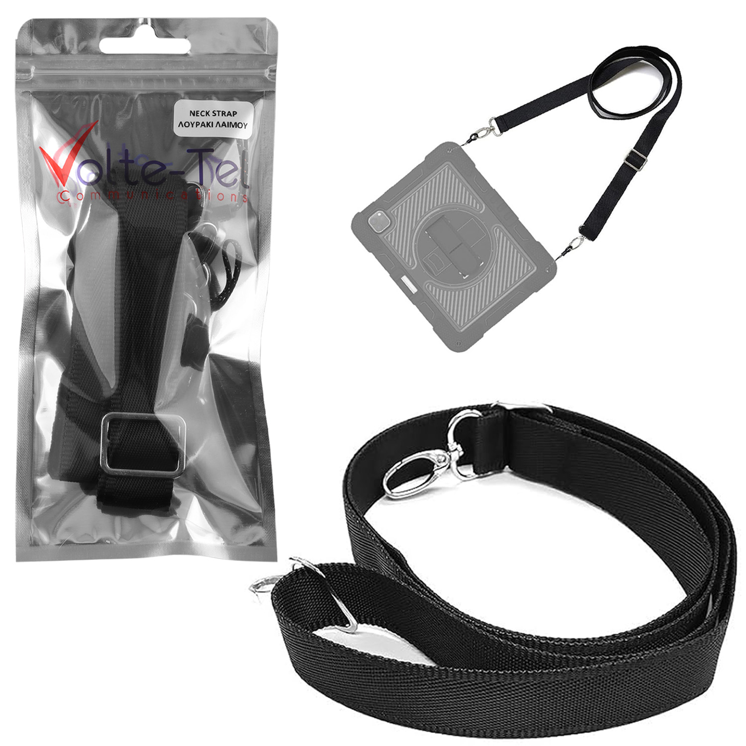 VOLTE-TEL NECK STRAP - ΛΟΥΡΑΚΙ ΛΑΙΜΟΥ UNIVERSAL ΓΙΑ RUGGED TPU ΘΗΚΕΣ TABLET BLACK