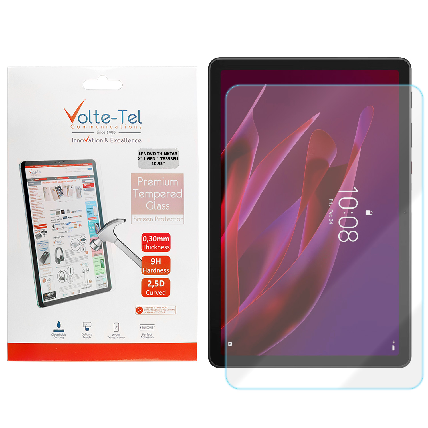VOLTE-TEL TEMPERED GLASS LENOVO THINKTAB X11 GEN 1 TB353FU 10.95in 9H 0.30mm 2.5D FULL GLUE