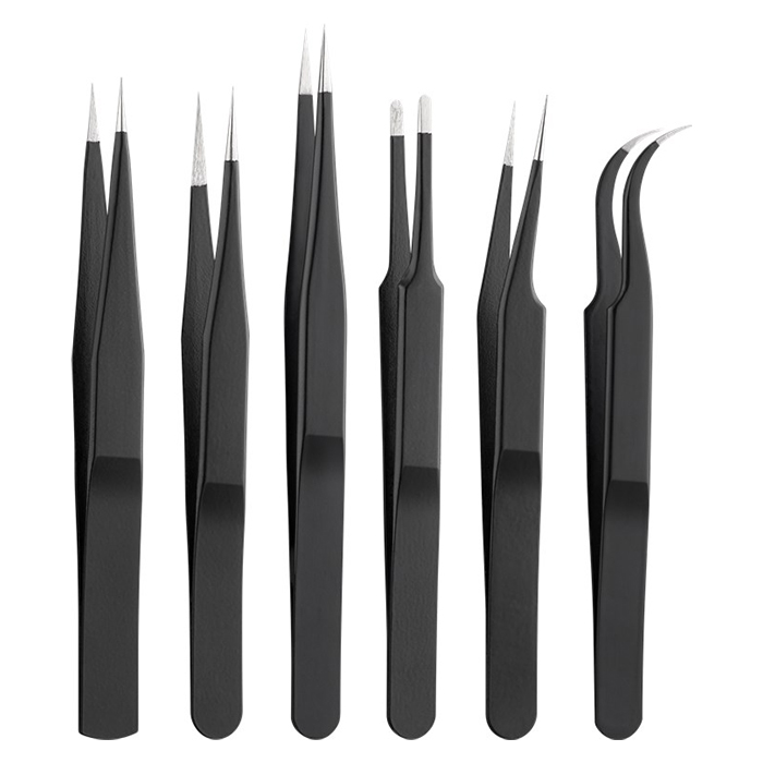 Tweezers Set with 6 differently shaped tweezers for precision work. - GOOBAY 055-1274
