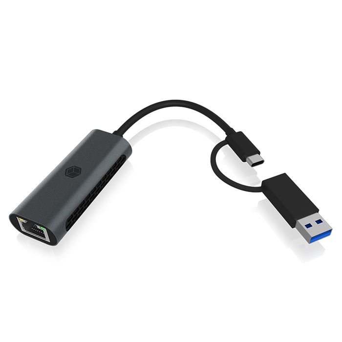 USB Type-A or Type-C to 2.5 Gigabit Ethernet LAN adapter. - ICY BOX 146-0293