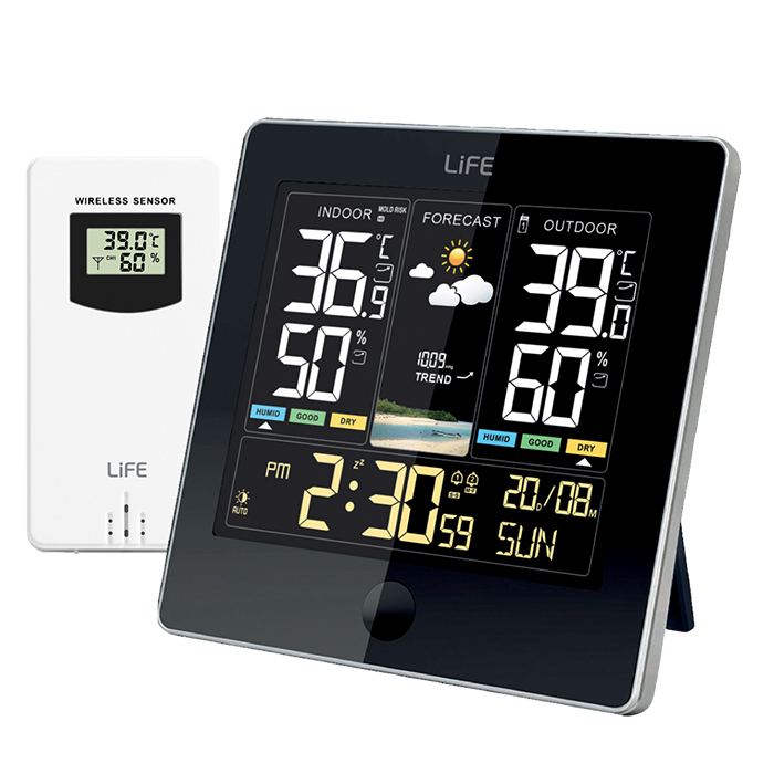 Weather station with 4.8" color display, wireless outdoor sensor and alarm clock - LIFE 221-0392