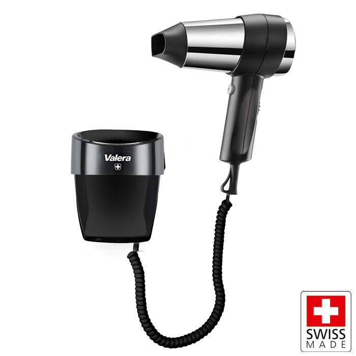 Wall-mounted hairdryer with holder, 1600W in black color. - VALERA 228-0120