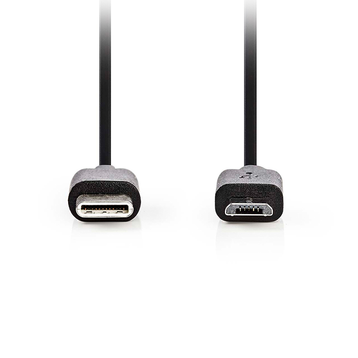 USB 2.0 cable, USB-C male - USB Micro-B male 60W, 1.00m, black color. - NEDIS 233-2484