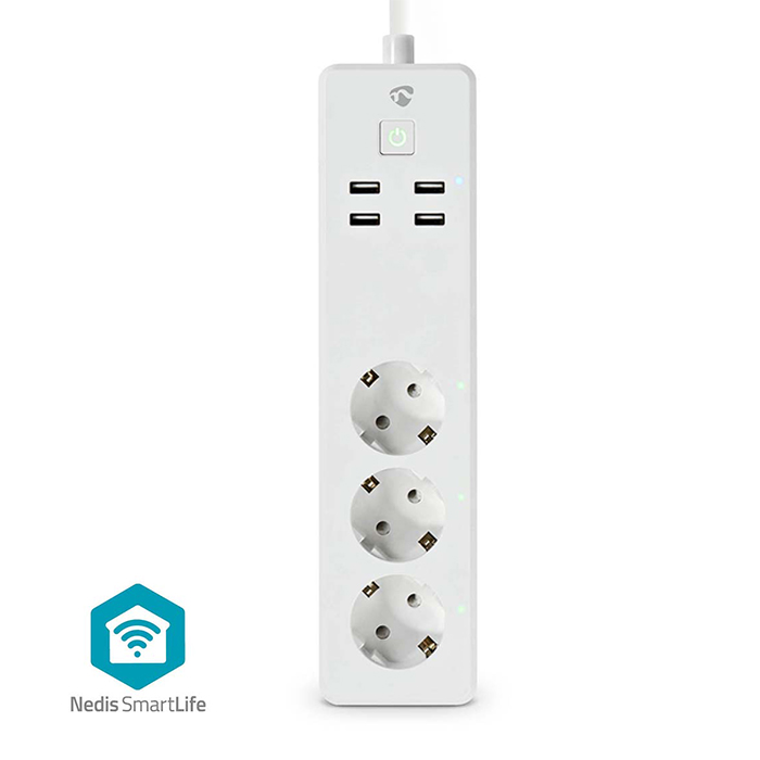 SmartLife Wi-Fi power strip with 3x schuko plugs / 4 x USB, 3680W. - NEDIS 233-2606