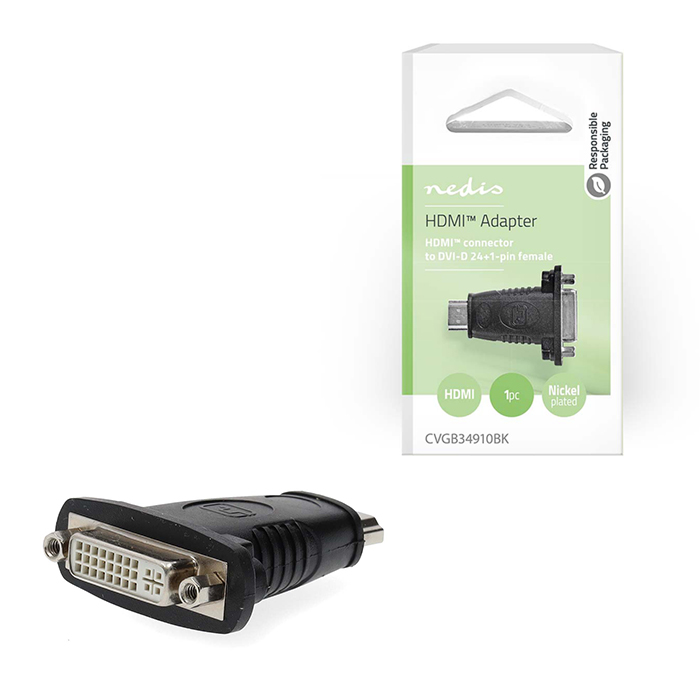 HDMI adapter HDMI male - DVI-D 24+1-Pin female, black color. - NEDIS 233-2622