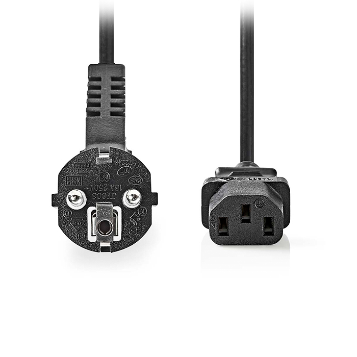 Power cable angled plug male - IEC-320-C13, 3.00m black color. - NEDIS 233-2666