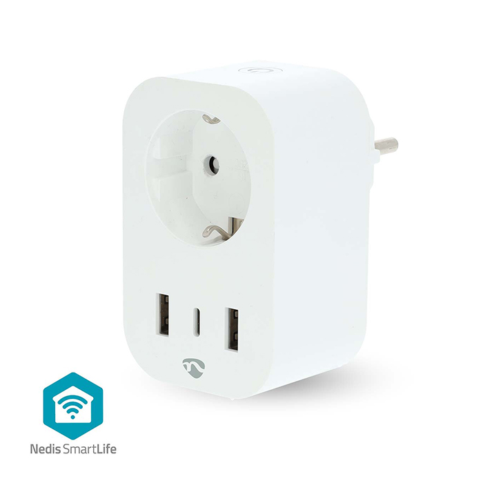 SmartLife Wi-Fi smart plug with Type F (CEE 7/7) + 1x USB-C + 2x USB, 3680W in white color. - NEDIS 233-2700