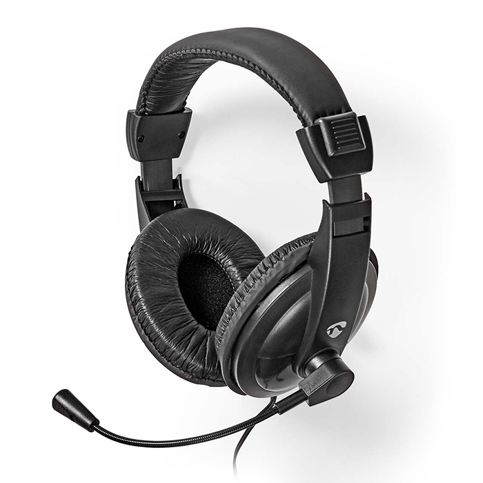 PC over-ear headset with fold-away microphone, black color. - NEDIS 233-2702