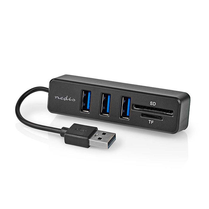 USB hub 5 ports with 3x USB A female, SD & MicroSD. - NEDIS 233-2747