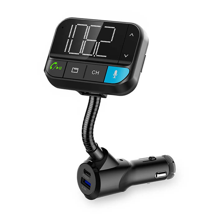 Car FM bluetooth transmitter with fast charging PD 20W / QC 3.0 and bass boost, black color. - NEDIS 233-2761