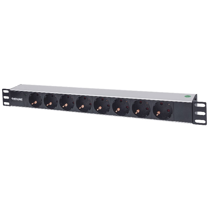 19" 1U Rackmount 8-Way Power Strip - German Type With LED Indicator Only, No Surge Protection, 1.8 m (5 ft.) Power Cord - INTELLINET 071-0358