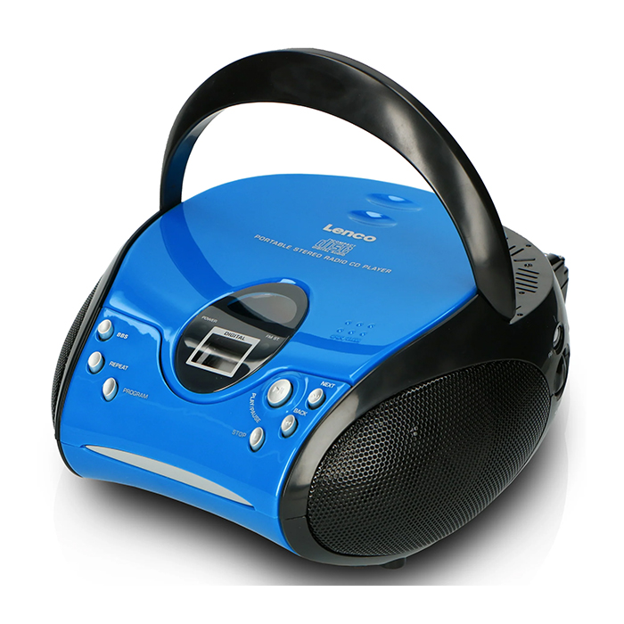 Portable stereo FM radio with CD player, blue/black color. - LENCO 246-0003