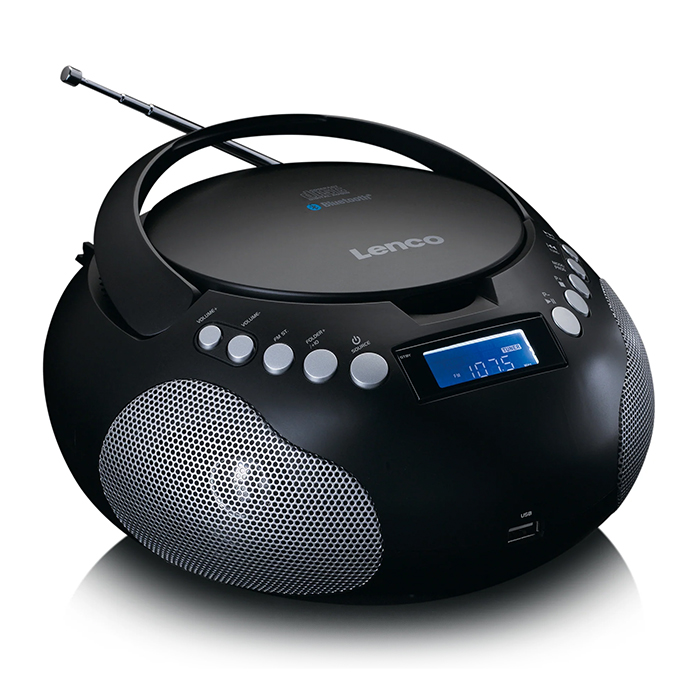 Portable Radio/CD/MP3 player with USB and Bluetooth, black color. - LENCO 246-0005