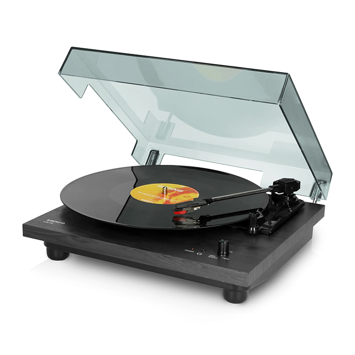 Turntable with 2 built-in speakers and protective cover, 6W in black color - LENCO 246-0013