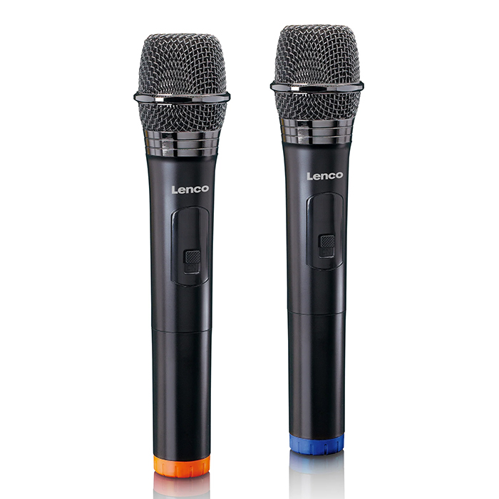 Set of 2 wireless microphones with portable battery powered receiver. - LENCO 246-0017