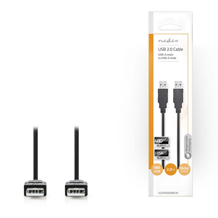 USB High-Speed Cable A Male - A Male 2.0m Black - NEDIS 233-0301