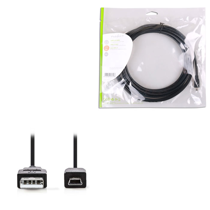 USB High-Speed Cable A Male-Mini 5-pin Male 5.0m Black - NEDIS 233-0322
