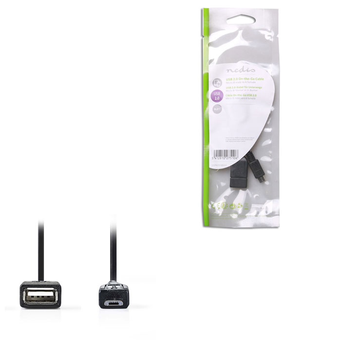 USB High-Speed On-the-go Cable Micro B Male-A Female 0.2 m Black - NEDIS 233-0339