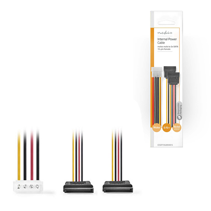 Internal Power Cable Molex Male - 2x SATA 15-pin Female 0.15m. - NEDIS 233-0386