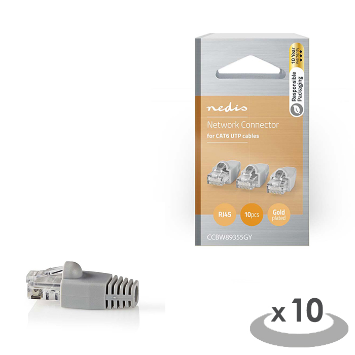 Cat 6 UTP Network Connector Set RJ45 Male - Free Strain Relief Boot 10 pieces Grey - NEDIS 233-0447