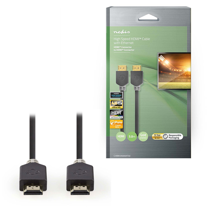 High Speed HDMI Cable with Ethernet HDMI Connector - HDMI Connector 5.0 m Anthracite - NEDIS 233-0915