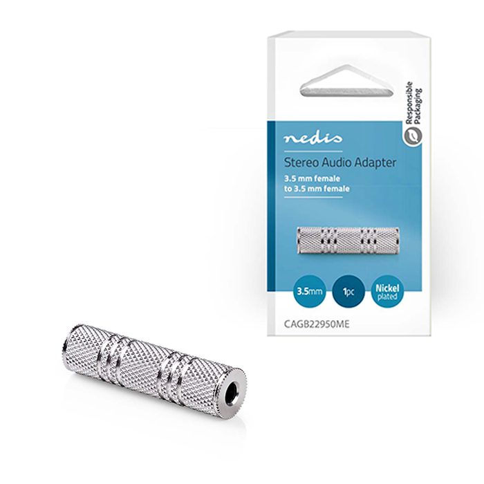 Stereo audio adapter, 3.5mm female - 3.5mm female, silver. - NEDIS 233-0986
