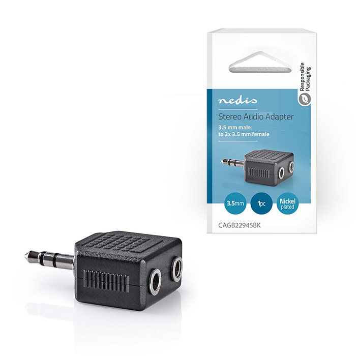 Stereo Audio Adapter 3.5 mm Male - 2x 3.5 mm Female, Black. - NEDIS 233-0987