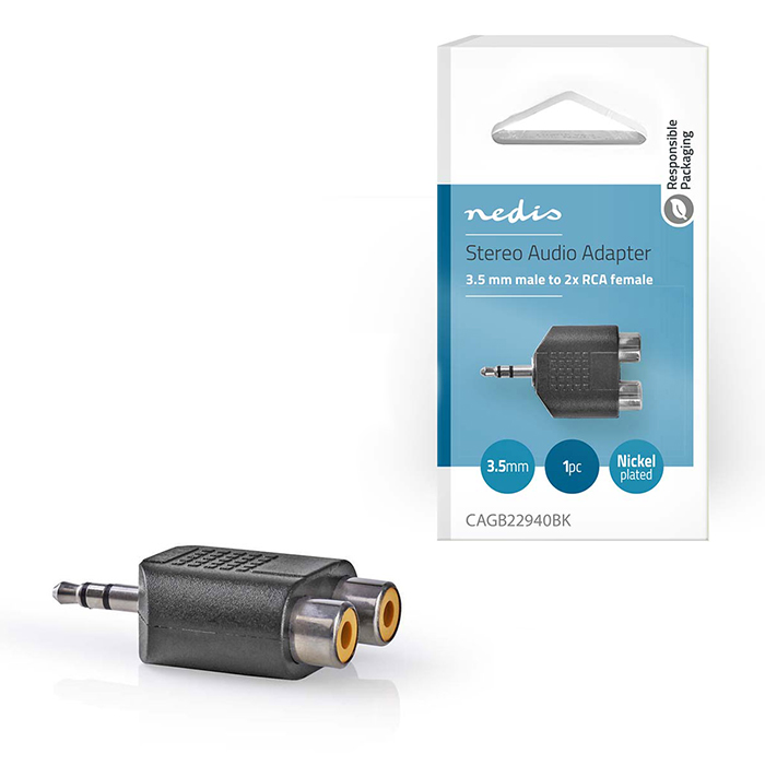 Stereo Audio Adapter 3.5 mm Male - 2x RCA Female Black - NEDIS 233-0988