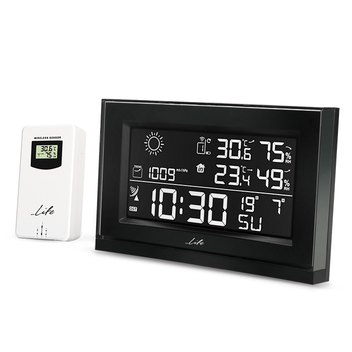 Curved Design weather station, with wireless outdoor sensor, 8 different 5.5" color LCD display and clock / alarm - LIFE 221-0190