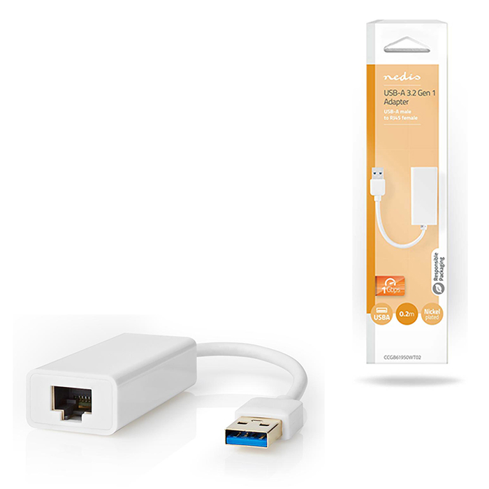 USB 3.0-Adapter USB-A Male - RJ45 Female 1 Gbit 0,2 m White - NEDIS 233-1771