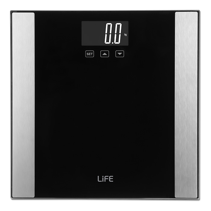Glass bathroom scale with body fat analysis, 7 in 1. - LIFE 221-0281