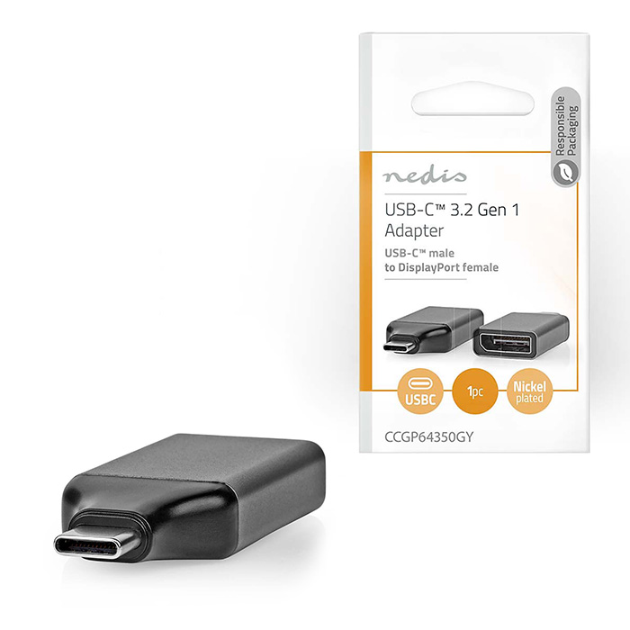 USB Adapter USB 3.2 Gen 1x1 USB-C Male DisplayPort Female Nickel Plated Black / Grey Polybag - NEDIS 233-2098