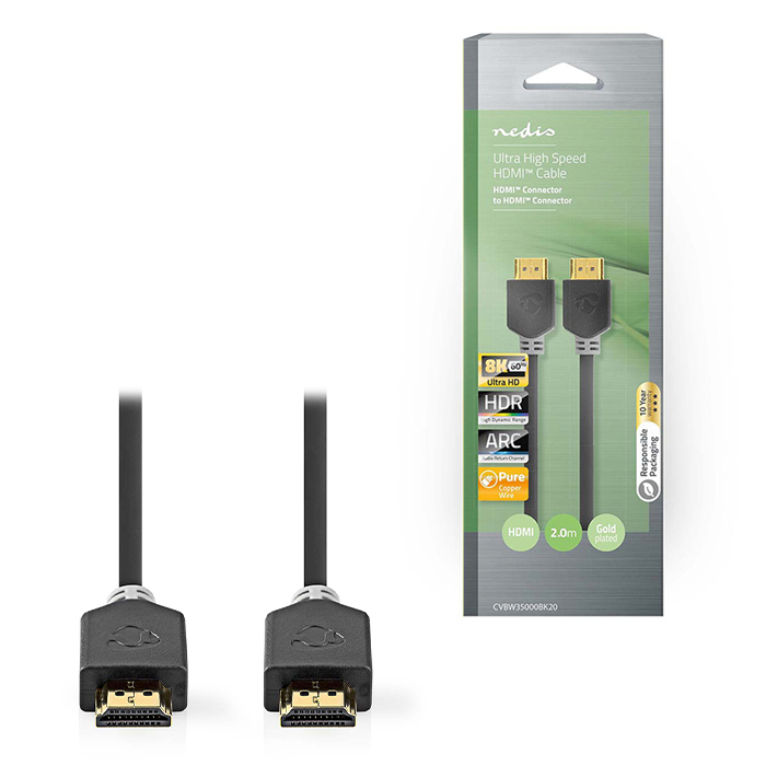 HDMI Cable with resolution 8K@60Hz 2.00m, anthracite. - NEDIS 233-2210