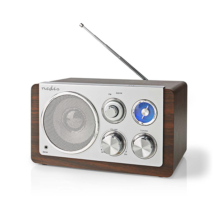 FM Radio table Design, 15W in brown / silver color. - NEDIS 233-2213