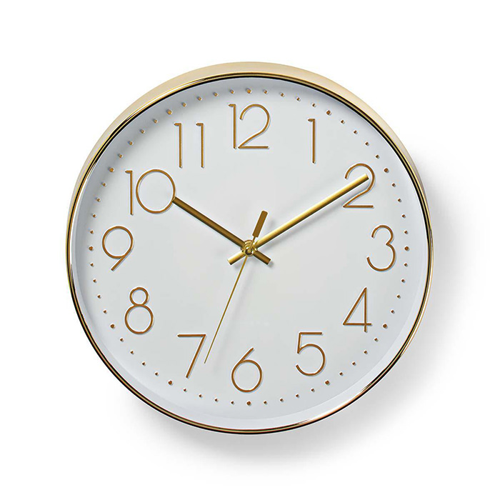 Wall Clock 300mm, gold / white color. - NEDIS 233-2242