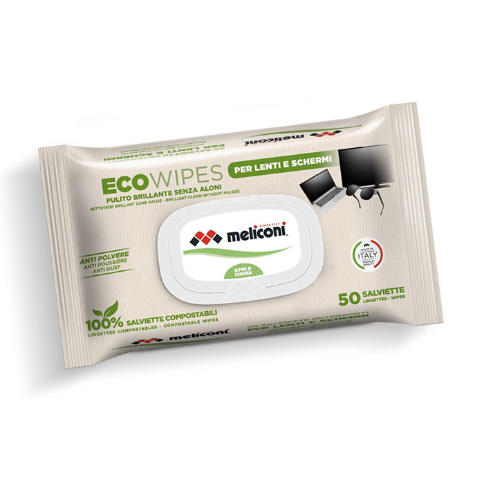 50 wet wipes for deep and frequent cleaning of lenses, screens and mirrors. - MELICONI 070-0610