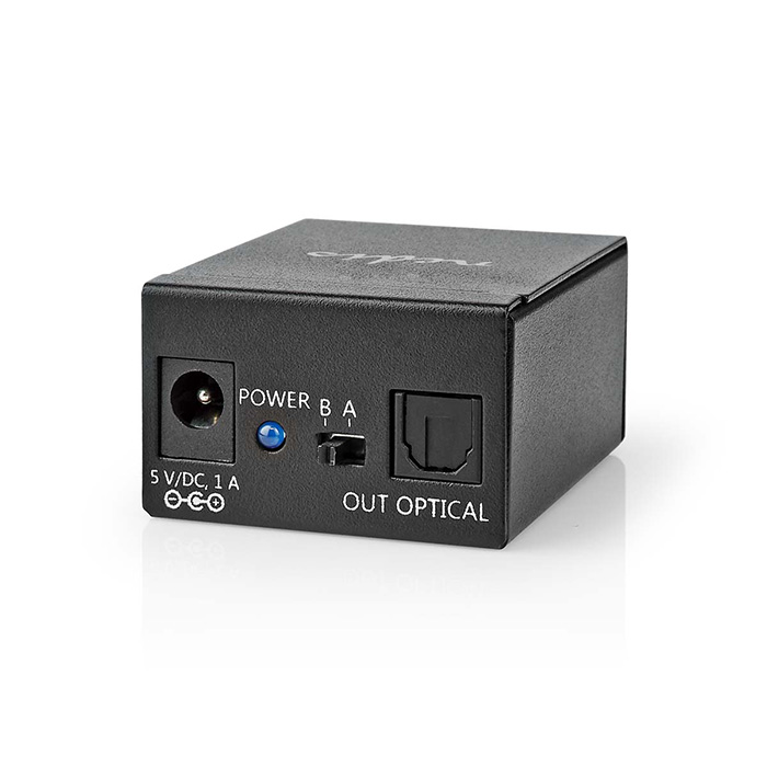 Digital Audio Switch 2-way,  DC Power / 2x TosLink - TosLink Female, in black colour. - NEDIS 233-2254