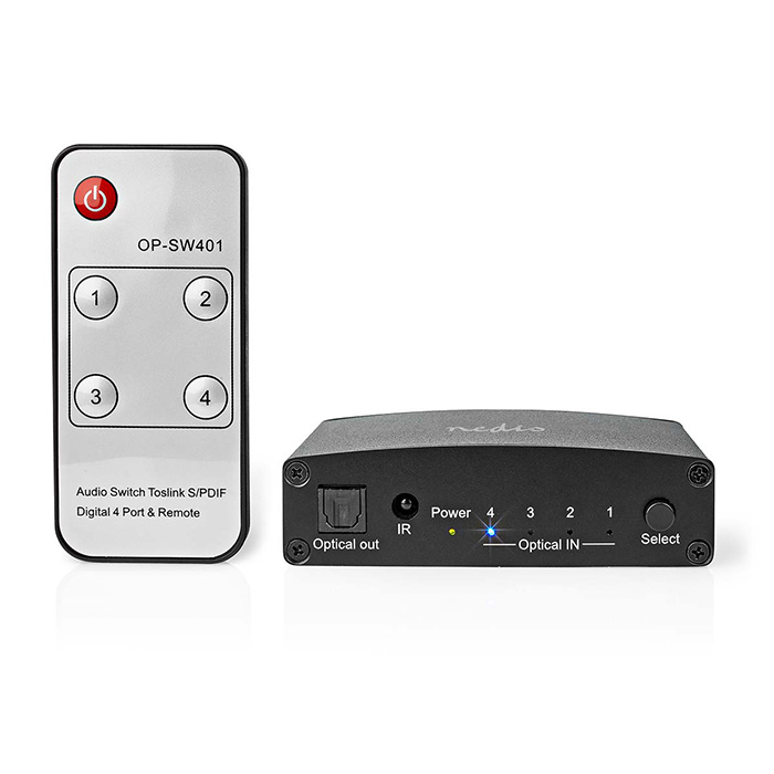 Digital Audio Switch 4x TosLink to TosLink. - NEDIS 233-2255