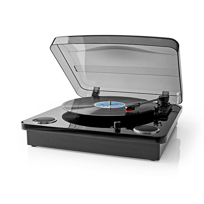 Turntable 33 / 45 / 78 rpm with belt drive, 18W in black color. - NEDIS 233-2287
