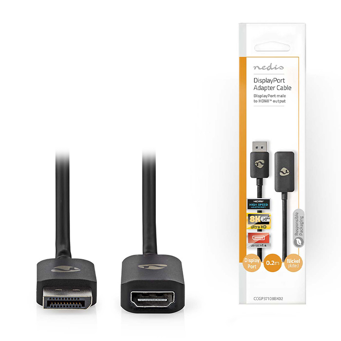 DisplayPort adapter, DisplayPort male - HDMI output, 8K@30Hz 0.20m. - NEDIS 233-2322