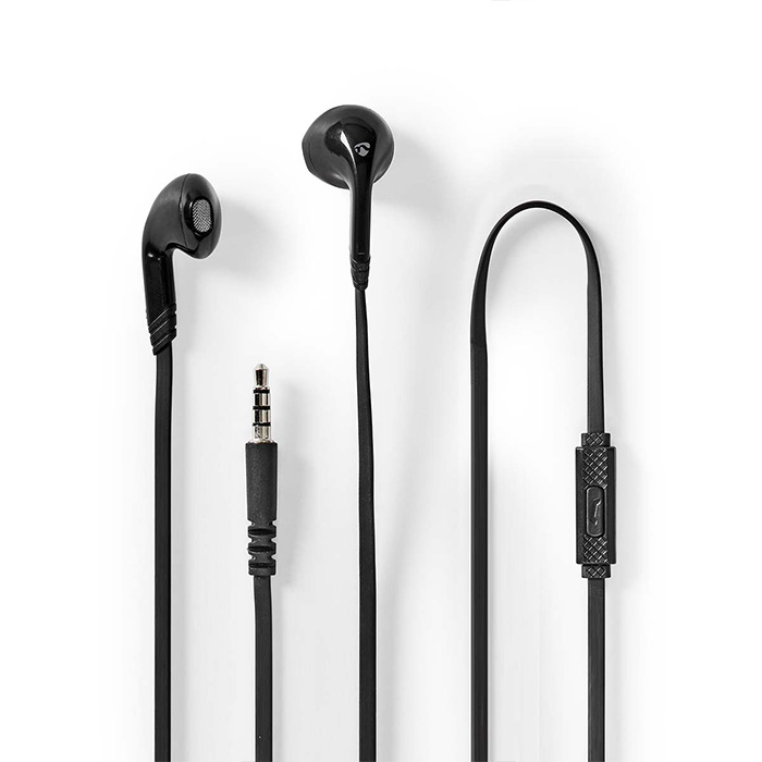 Wired Earphones 3.5mm with cable length: 1.20m and built-in microphone, black. - NEDIS 233-2325