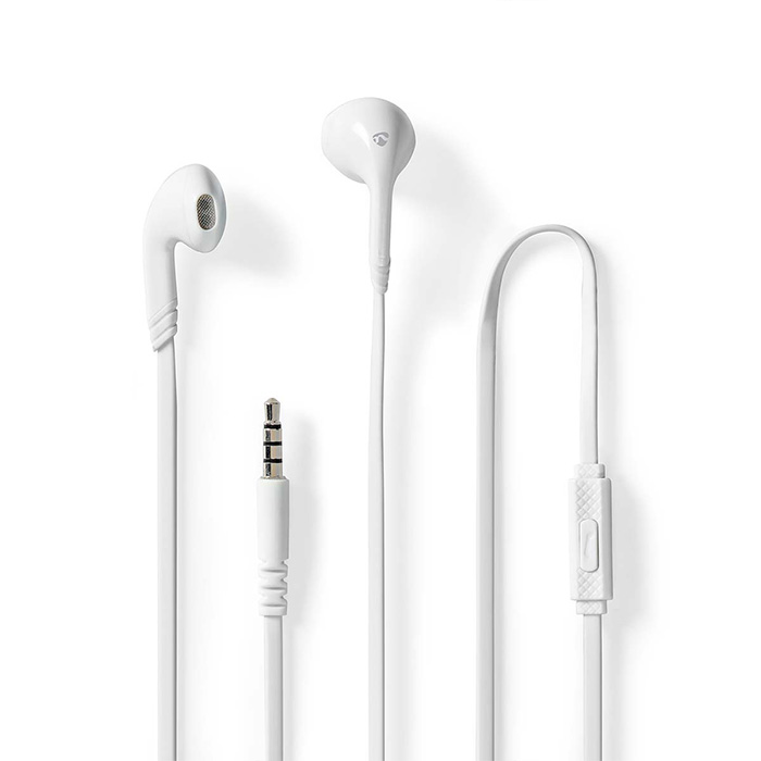 Wired Earphones 3.5 mm with cable length: 1.20m and built-in microphone, white. - NEDIS 233-2326