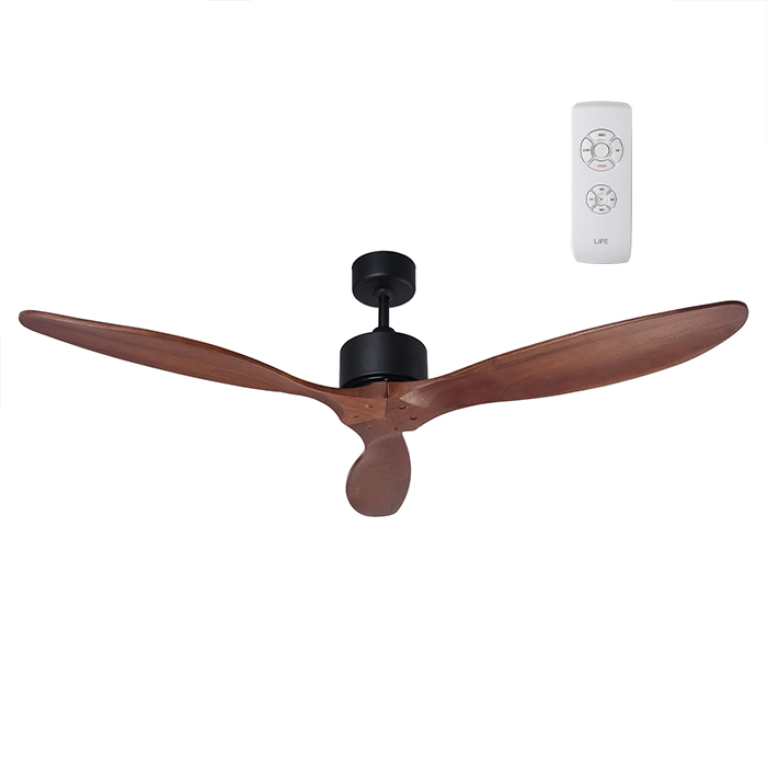 Ceiling fan with solid wood blades and remote control, 55W. - LIFE 221-0353